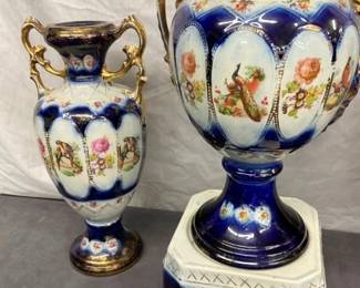 2 MATCHING PCS. W/DOUBLE HANDLE VASE