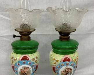 26" PAIR VICTORIAN PARLOR OIL LAMPS