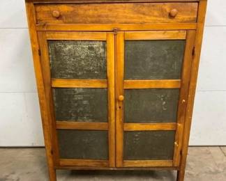OAK 12 TIN PIE SAFE W/ DRAWER