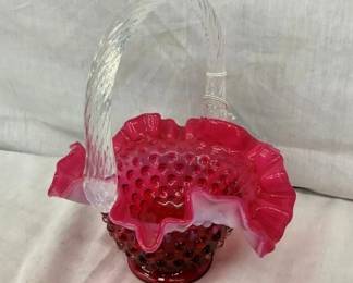 8" FENTON CRANBERRY HOBNAIL BASKET