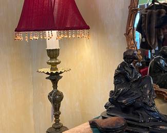NICE DECORATOR LAMP AND ANTIQUE SPELTER FIGURE