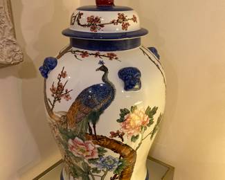 Painted Jar with Peacock/Lid