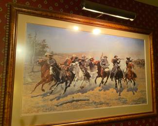 Frederic Remington Print, Framed, With Light