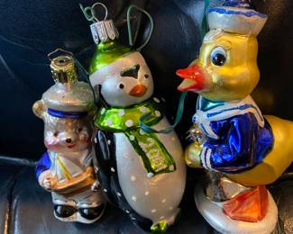 Donald Duck, Teddy Bear, Penguin Glass Ornaments