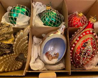 Neiman Marcus Glass Ornaments with Tags of the Year on them!