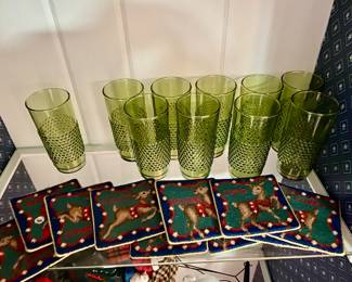 Mid Century Swanky Swags Hobnail Avocado Glasses