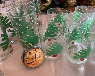 Dayton Hudson Marshall Fields Confetti Christmas Plates, Glasses