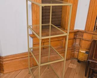 French Hollywood  Regency Style Glass & Metal Tiered Shelving Unit