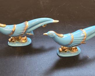 MCM Turquoise and Gold Trim Porcelain Pheasants