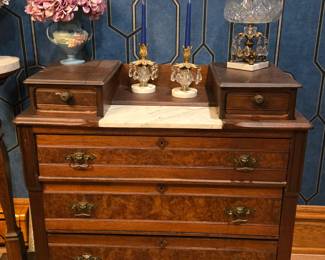 Vintage Wood & Marble Chest of Drawers