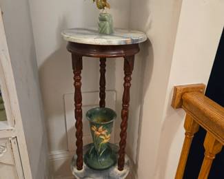 Marble Tiered Table, Roseville Pottery