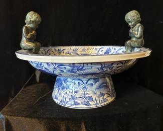Maitland Smith Chinoiserie Centerpiece Bowl w/Cherubs, 17"D x 7"H, was $160, NOW $115