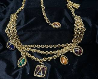 Vintage Massive gold chain charms designer runway belt necklace, $95
