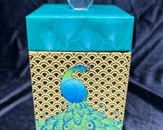Peacock box, approx 6"H, $5