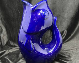 Gurgle Pot Fish Pitcher Indigo Blue, 9.5"H, $24