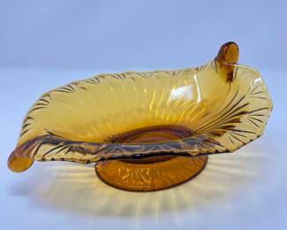 Amber Glass Oval Leaf Shape Footed Bowl, 11" x 5", was $14, NOW $10