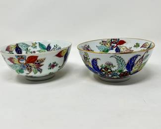 Set of 2, Chinese Famille Rose Psuedo tobacco leaf bowls 5"D, was $95, NOW $48