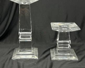 SET (3) - Although only two pictured. Vtg heavy Crystal Square Candestick candle holders, 9" 9" & 5", $44