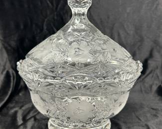 Crystal Floral Bowl with dome Lid, 9"W x 11", was $34, NOW $24