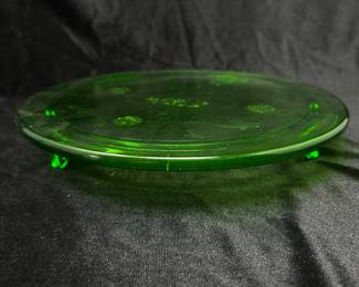 Green Uranium Sunflower Footed Cake Plate, 10"D, was $20, NOW $14 (Side View)