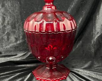 Sorelle Ruby Red Compote Pedestal Sugar / Candy Dish, 9" to top lid, was $48, NOW $32