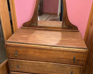 Vintage Child's Dresser w/Mirror, painted accents on bottom drawer and mirror, 30"W x 15"D x 43"H, was $175, NOW $99