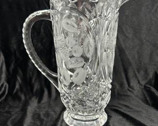 Vtg Crystal Etched Water Pitcher, 10"H, was $48, NOW $32