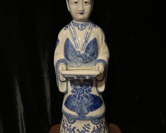 Chinese Blue & White Porcelain Woman holding plate, 19"H, was $115, NOW $75