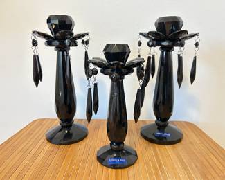 Set of 3, Villeroy & Boch Black Drop Candelabras, Two (2) 5x11"H, One (1) 4x9"H, was $140, NOW $95