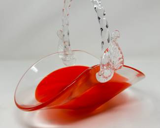 Chantili Hand made Orange Glass Art Candy Dish/Bowl, 9" x 8", was $30, NOW $20