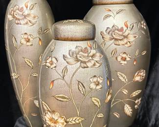 Set of 3, W.E. Smith Summertime Floral: Two Lidded, 10x16 and 13x21 and One Vase 10x20, was $90, NOW $75