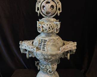 Chinese Serpentine Carved Buddha Incense Burner, 15"W x 22"H x 9"D, $TBA