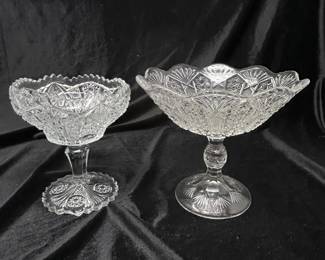 Cut glass Czech compote, sawtooth edge, was $14, NOW $10, Cut glass Compote with tulip edges, was $15, NOW $20