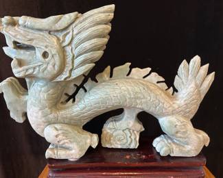 PAIR Jade Stone Dragons (bottom: AJDRAGN3 SF#60), 22"W x 14"H x 5"D, was $TBA