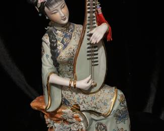 Large Ch'ing Dynasty Figure - Geisha with Lap Harp, 15"W x 7"D x 16"H, was $95, NOW $58