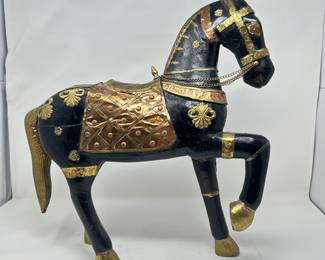 Large Wood/ Brass / Copper Maharajah Horse, 17"W x 20"H x 6"D, was $195, NOW $99