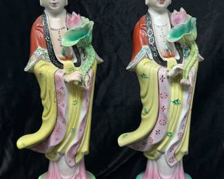 Tall Vtg Chinese Quan Yin Sculpture, hand painted, 2 available, 15"H, was $85 each, NOW $65 each