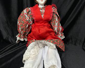Vintage Porcelain Doll in red, Approx. 18", $40