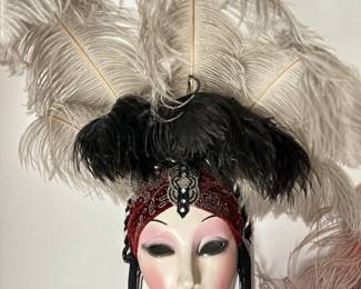 Ceramic Lady Face Mask with Black & White Feather Plumes, was $48, NOW $35