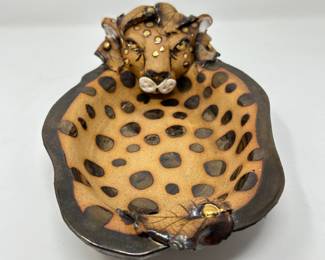 Handmade Artist's Cheetah Dish, 11"H, was $20, NOW $14
