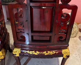 Additional view of back of Chinese Hand Carved Rosewood Chairs ~