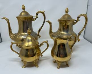 Vintage Sheridan Gold Plated Tea and Coffee Pots, Cream & Sugar, 11" and 10"H, was $100, NOW $50