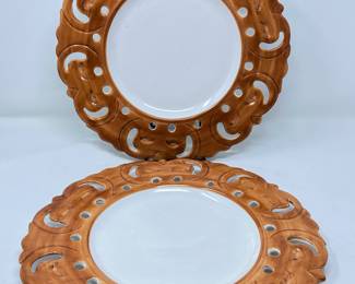 Pair Vintage AMBER Vestal Alcobaca Portugal 1465 Hand Painted Decorative Charger Plates, was $28, NOW $20