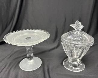 Petite Hobnail Lil' Pedestal, 6x5, $12 and Petite Butterfly Top Candy Dish, 5 x 7, $12
