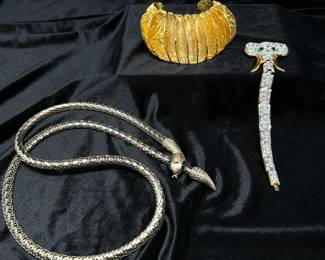 CZ Elephant bracelet (additional links available), $30. (SOLD /Serpent belt, 3 available, $20 each. Gold Bracelet, $28. SOLD)