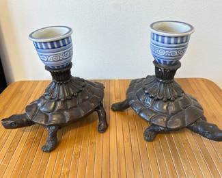 Pair f Maitland Smith Metal Turtle Candlesticks, 6" x7"H x 7", was $135, NOW $95
