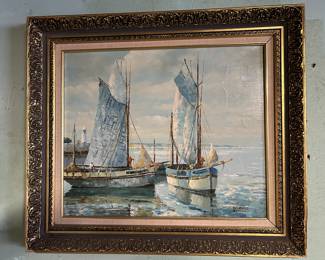 Suzanne Brown Oil of Boats on the water, 32"W x 28"H, was $115, NOW $85