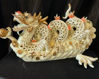 Large Porcelain Dragon w/ gold detailing, (part of tail broken, broken piece available), 20"W x 9"H x 6"D, was $35, NOW $25