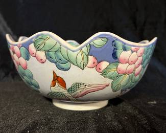 Vintage Chinese Porcelain Bowl features Bird, Berry and Vine Detail, 8"D x 4"H, was $24, NOW $18