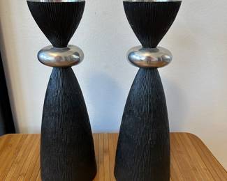 PAIR Michael Aram Bark Vase Black Metal Candle Holders, 5 x 12"H, was $160 Pair, NOW $125 pair